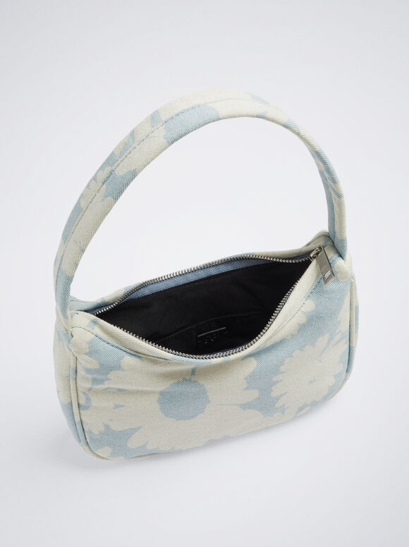 Bolsa em jeans com estampa floral - Azul