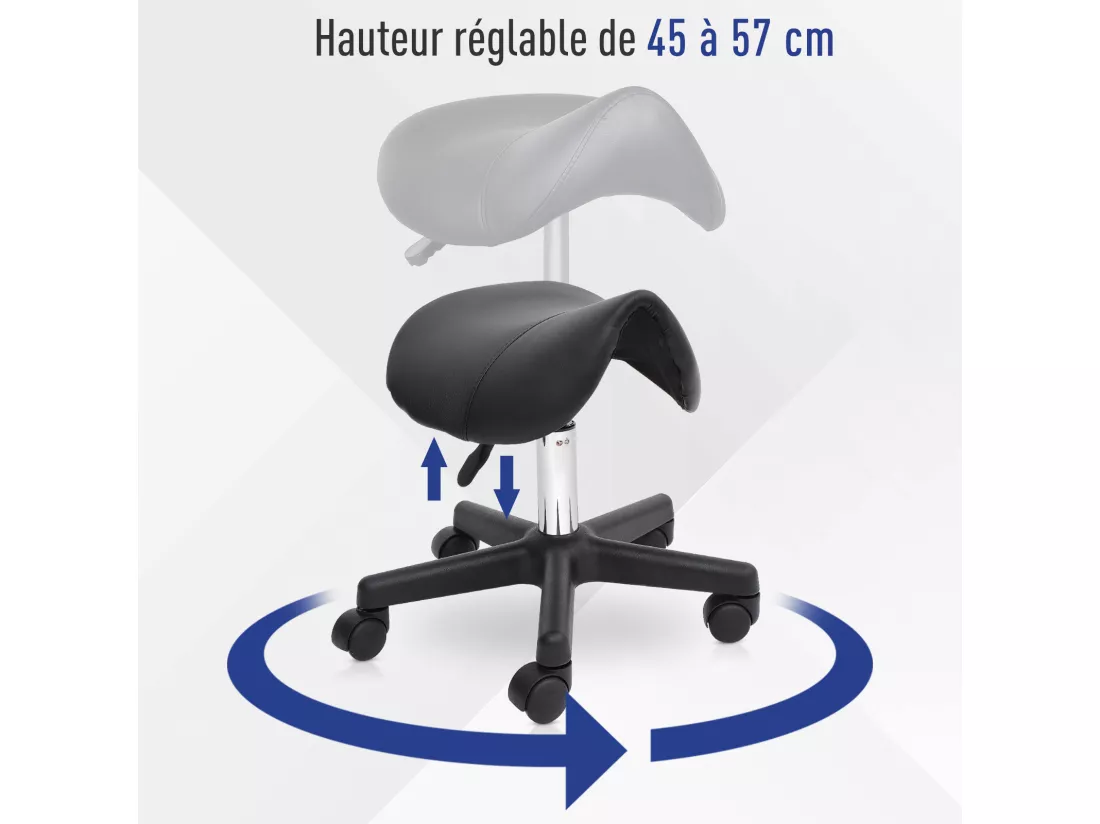 HOMCOM Tabouret de massage tabouret selle ergonomique pivotant 360° hauteur réglable revêtement synthétique noir