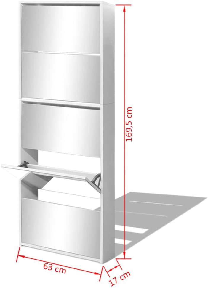 vidaXL Schuhschrank Schuhregal Schuhkipper Schuhkommode 5 Fächern Spiegel Weiß