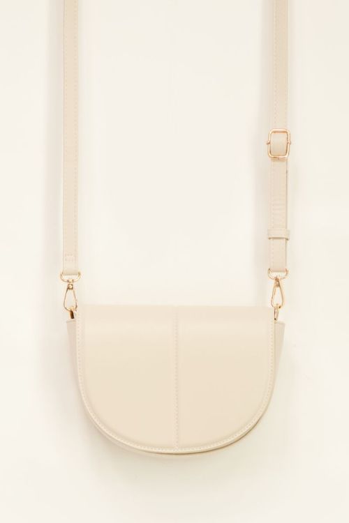 Beige schoudertas half rond met gekleurd hengsel