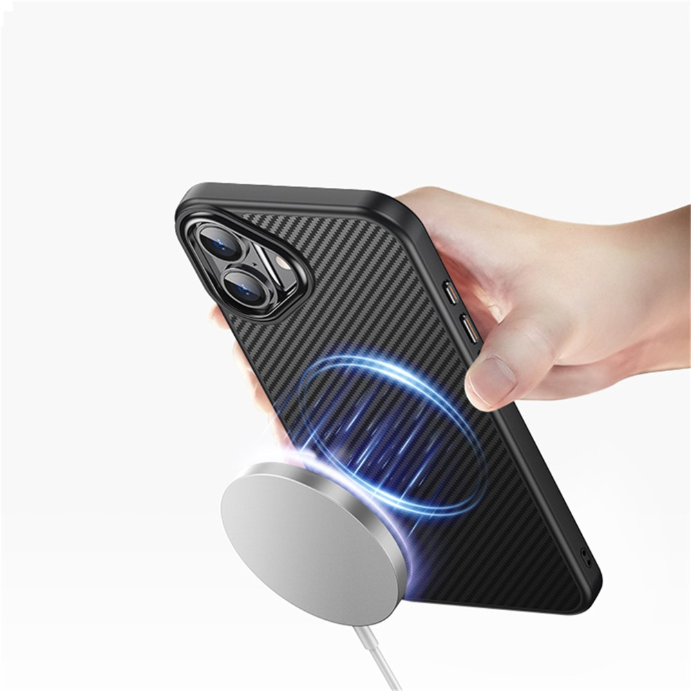 iPhone 16 MagSafe Hardcase Hülle im Carbon Look - Schwarz