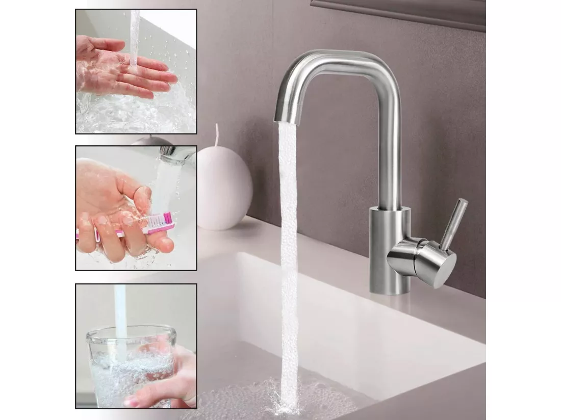 NETTLIFE robinet de cuisine robinet de lavabo de salle de bains robinet de salle de bains en acier inoxydable haute pression