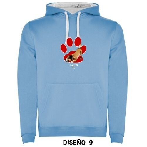 Moletom com capuz personalizado com estampa de pegadas em azul claro
