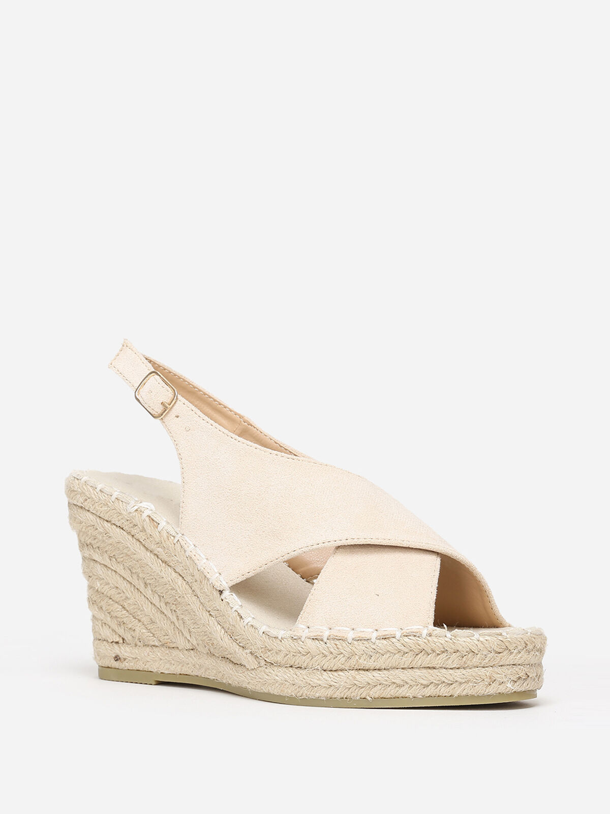 Sandales compensées à brides croisées- Beige
