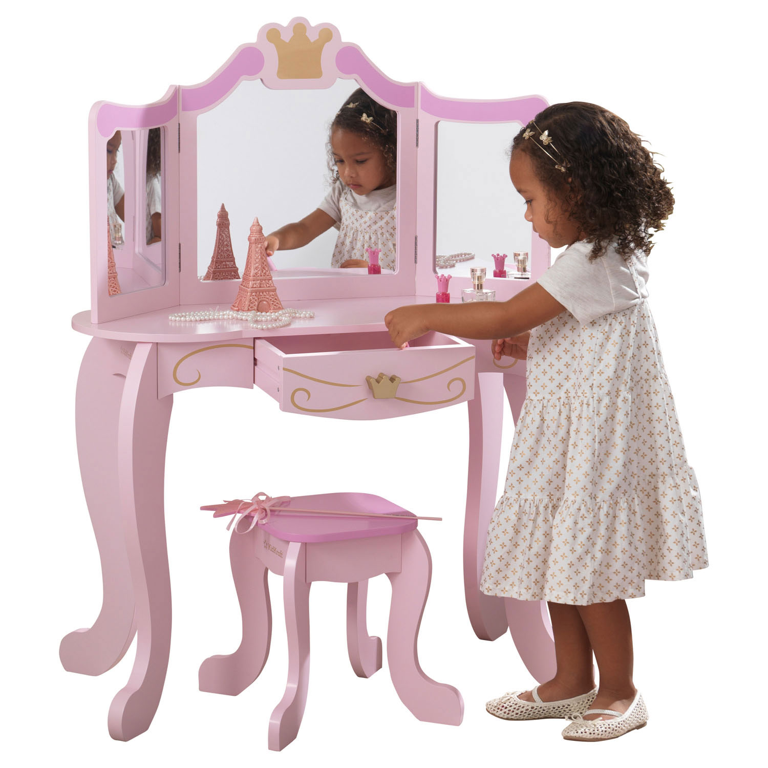 KidKraft Houten Kaptafel Prinses met Kruk Roze