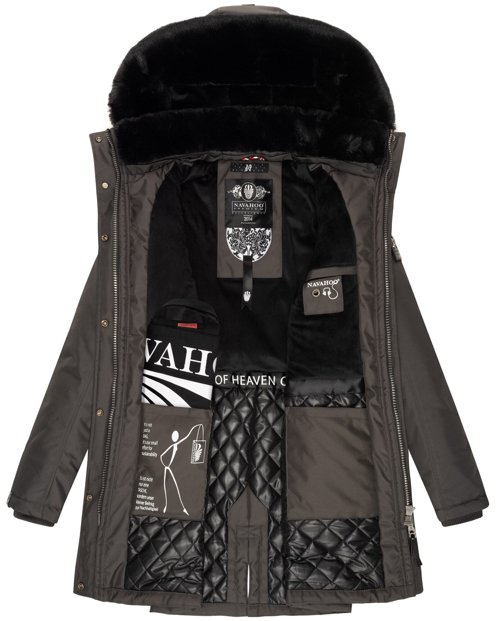 NAVAHOO Damen Wintermantel Parka mit abnehmbarer Kapuze und Einkaufstasche Tiniis