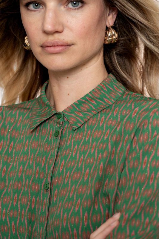 Geisha - Blouse - Groen/Roze - Met Glitterdetails - Dames