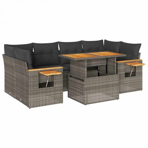 vidaXL 7 Peças Conjunto Sofás Jardim Almofadões Vime Pe/acácia Cinzento - 4229005091