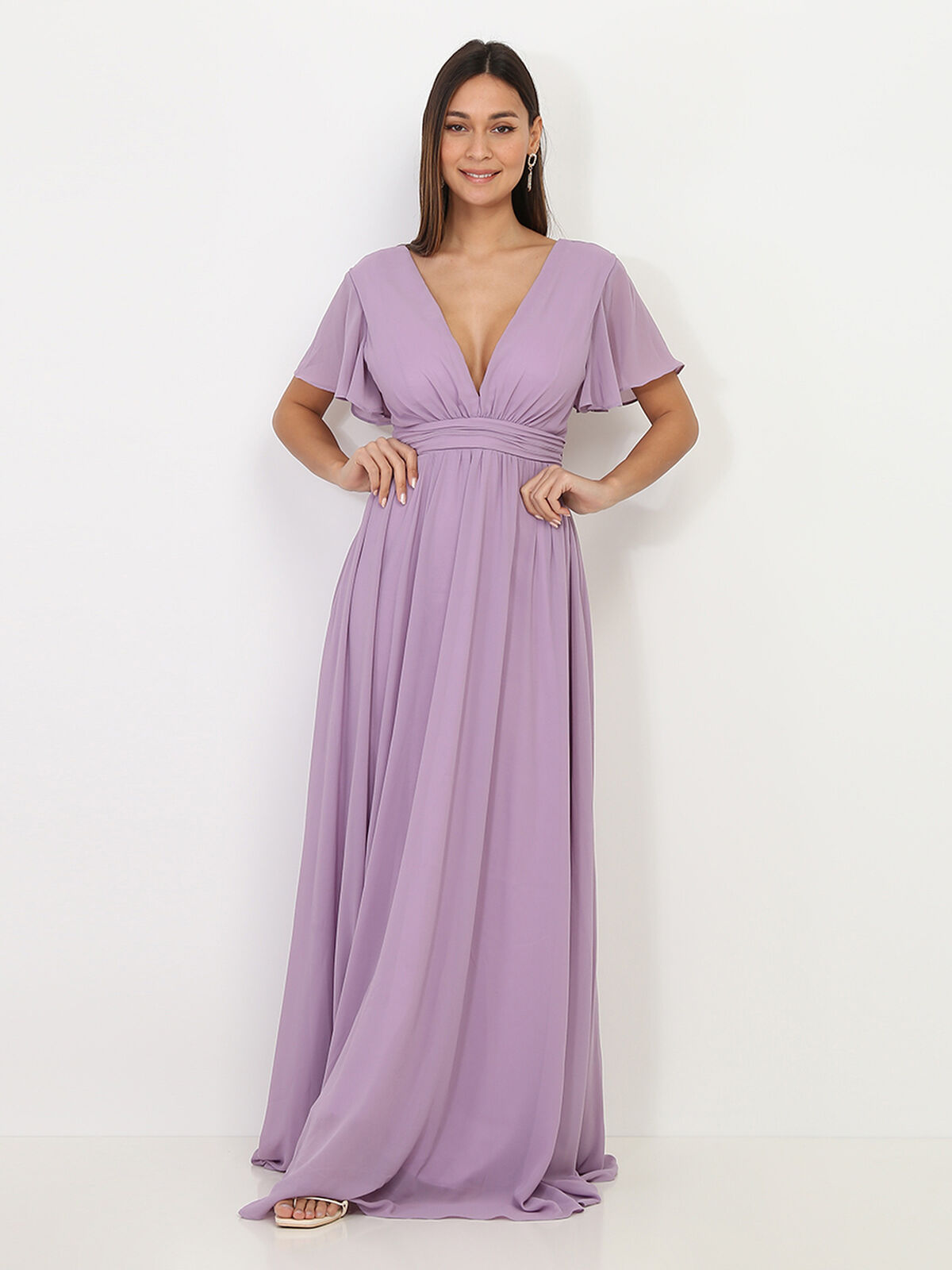 Robe longue à manches papillons- Violet