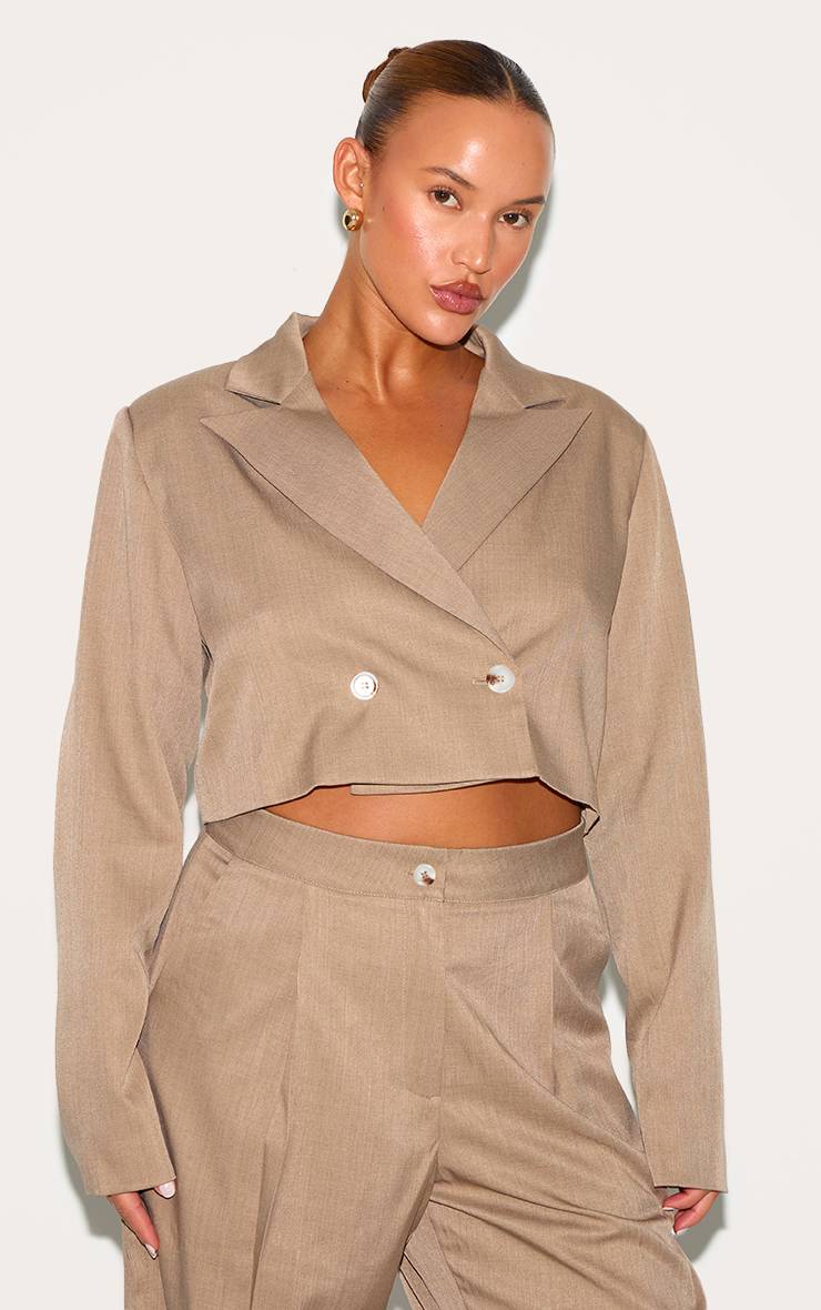 Champignon Blazer Court Boxy Ajusté En Tissu Tissé Grande Taille - Ensemble Coordonné