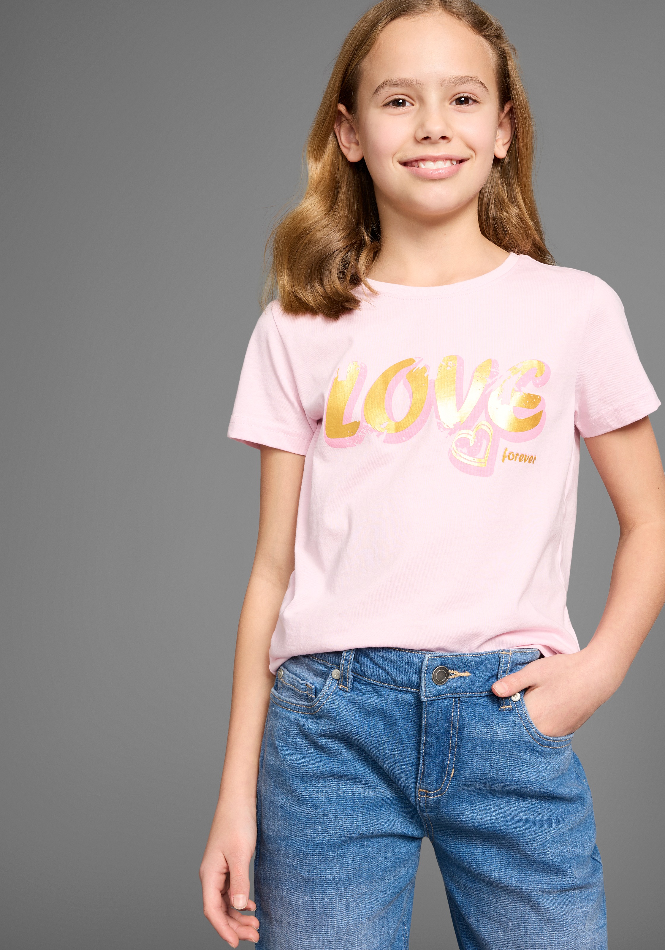 DELMAO T-Shirt »2er Pack T-Shirt mit Foliendruck«, 2 Stk. 2er Packung T-Shirts