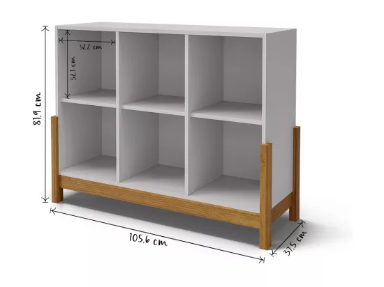 Étagère 6 cubes horizontale panneaux de fibres blanc et noisette KENAN