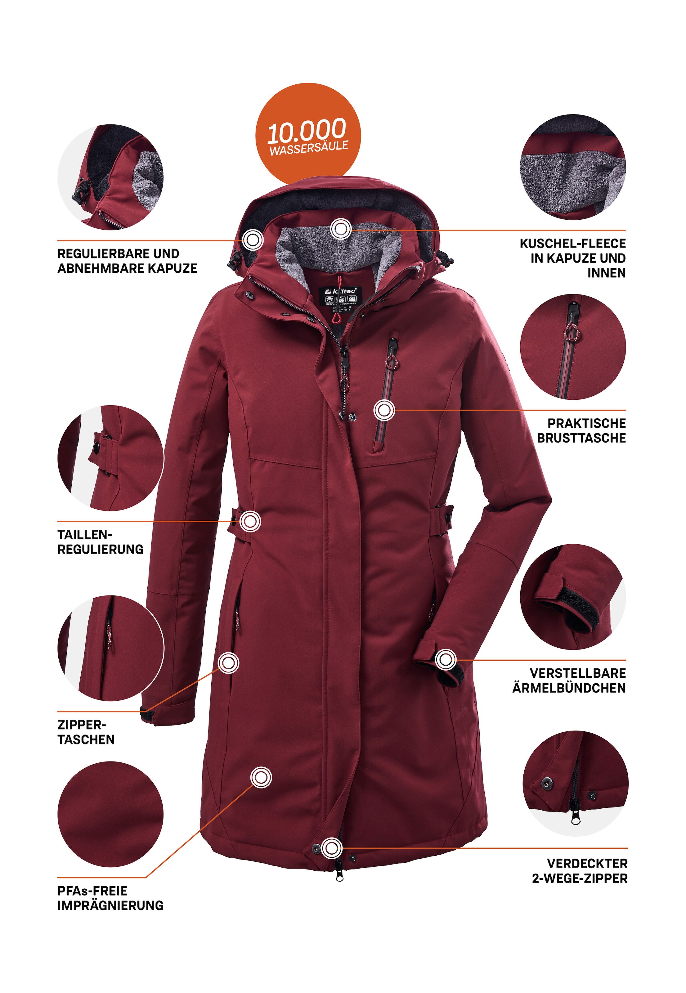 Killtec Parka »KOW 165 WMN PRK« Wasser- und winddichter Parka mit Teddyfleece und abnehmbarer Kapuze