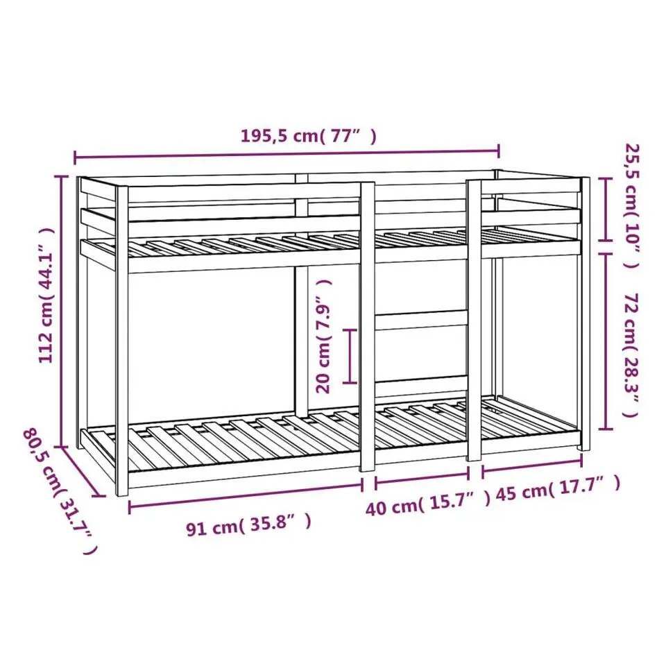 vidaXL - Stapelbed met zijladder - Wit - Massief grenenhout - 75x190 cm