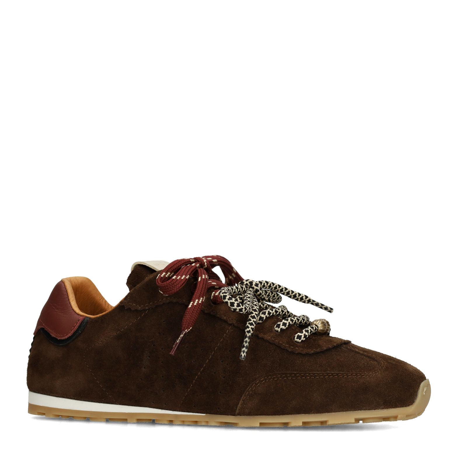 Bruine suède sneakers met dubbele vetersluiting