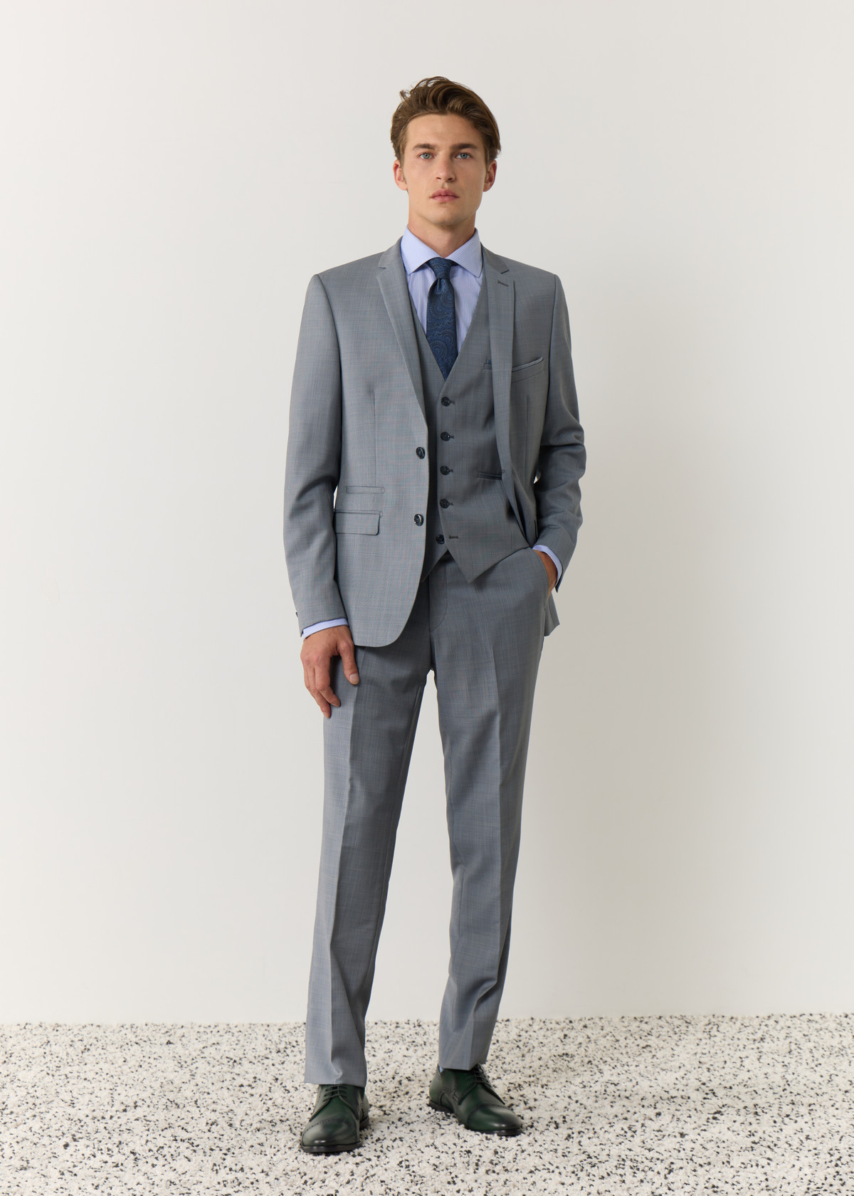 Costume 2 pièces Slim en laine unie bleu chambray