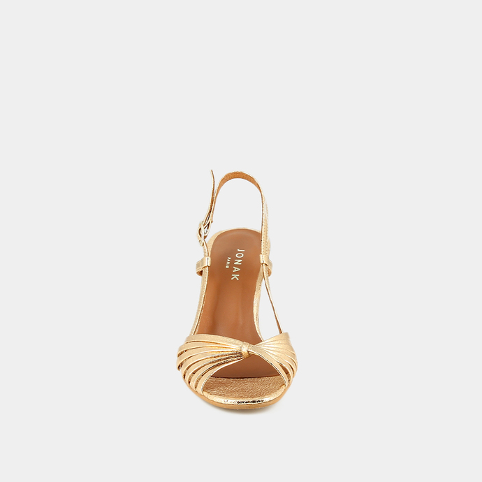 Sandales à bouts carrés et brides  en cuir craquelé or