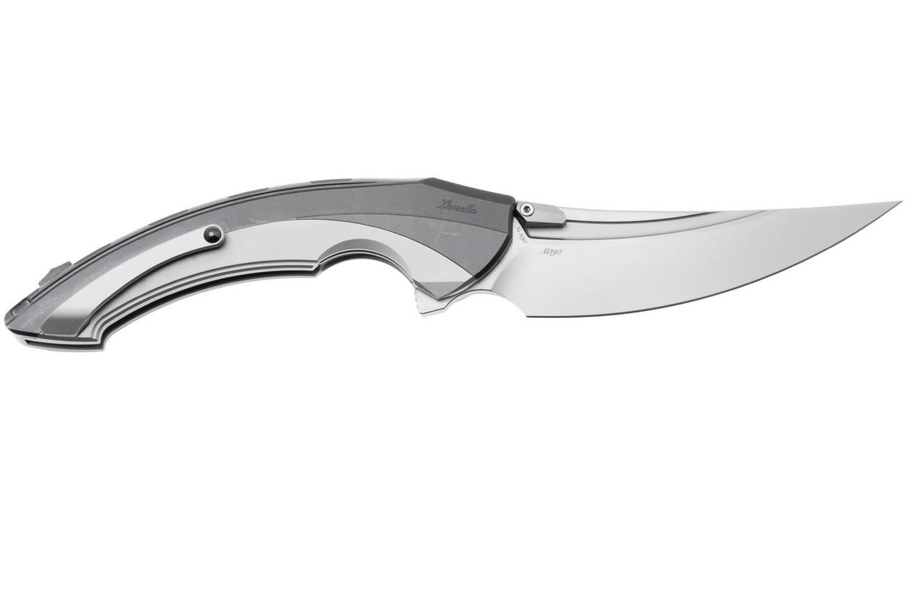 Rike Knife Lamella Bead Blasted Böhler M390, Dark Grey Titanium Handle, zakmes