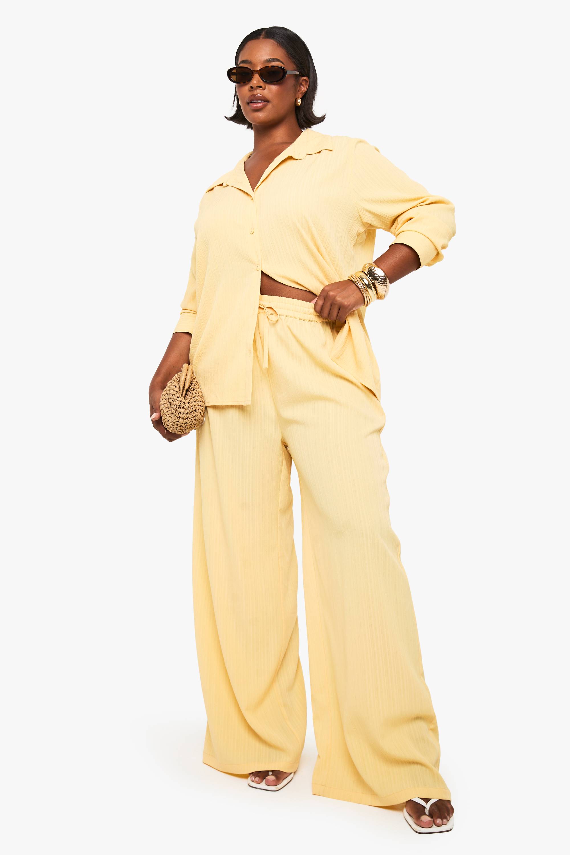 boohoo Pantalon à jambe large à texture froissée