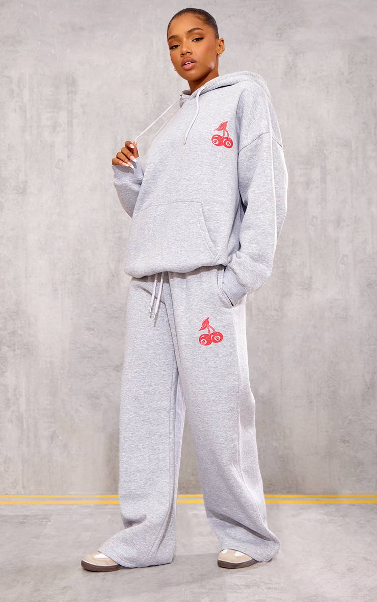Gris Chiné Sweat À Casynthétiqueche Oversize Imprimé Cerises