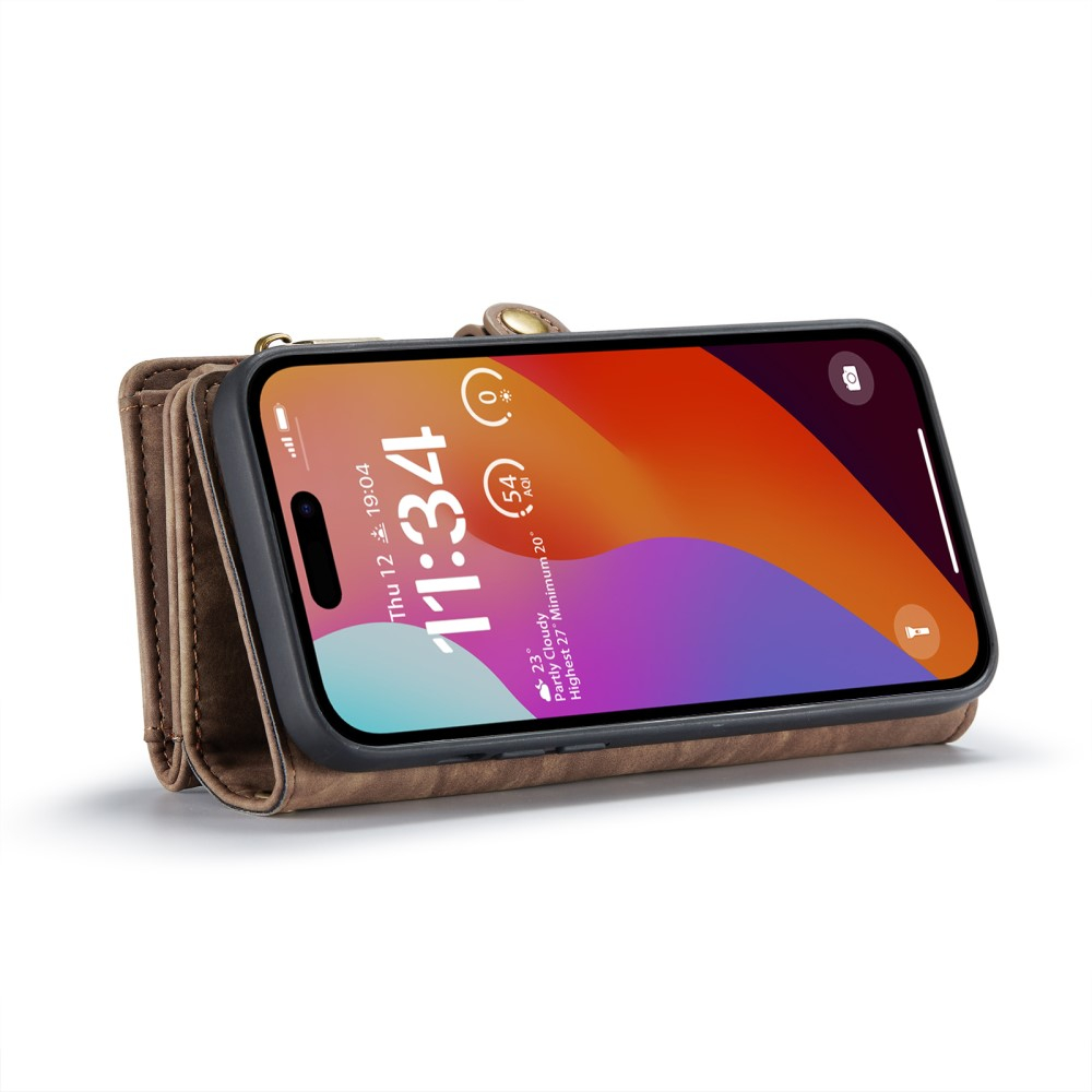 iPhone 16 Pro 2in1 Leder Tasche   Magnet Hardcase Karten Etui - Braun