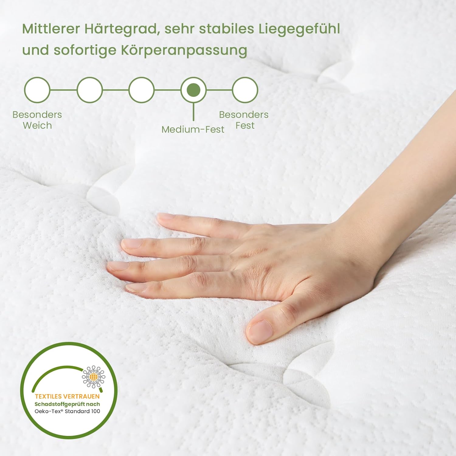 Matratze 140x200 cm, 25 cm Höhe Taschenfederkernmatratze, ÖkoTex Zertifiziert, Orthopädische Federkernmatratze, Ergonomische Rollmatratze H3 Mittelfest