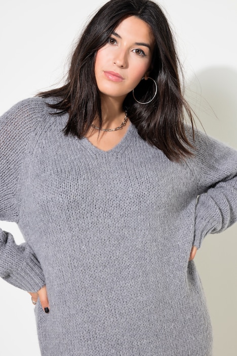 Strickkleid, Loose Fit, Midikleid, V-Ausschnitt