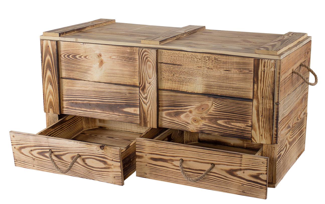 Truhe Vintage geflammt, 85 x 40 cm<br>Holztruhe mit 2 Schubladen
