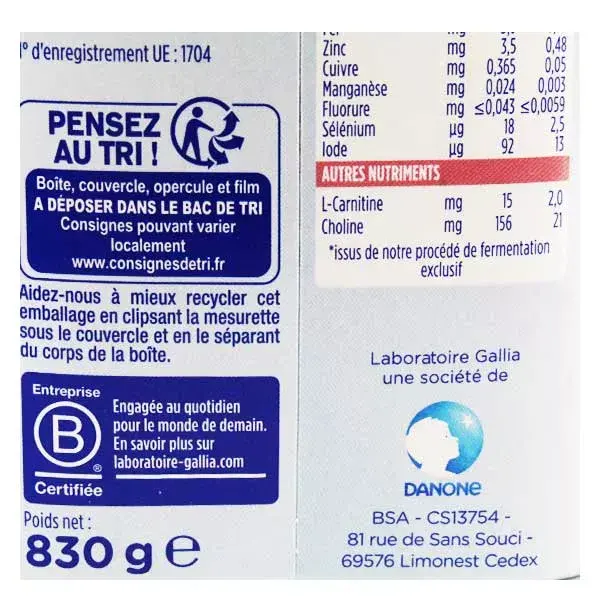 Gallia Calisma Relais Lait 1º Estágio 830g