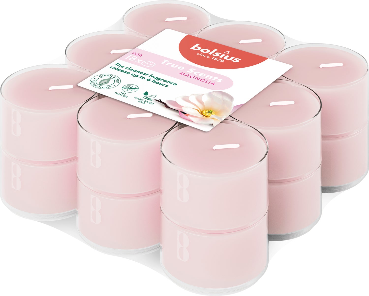 Bolsius geurkaars True Scents Magnolia roze 6 uur D 3,5 H 1,8 cm 18 stuks