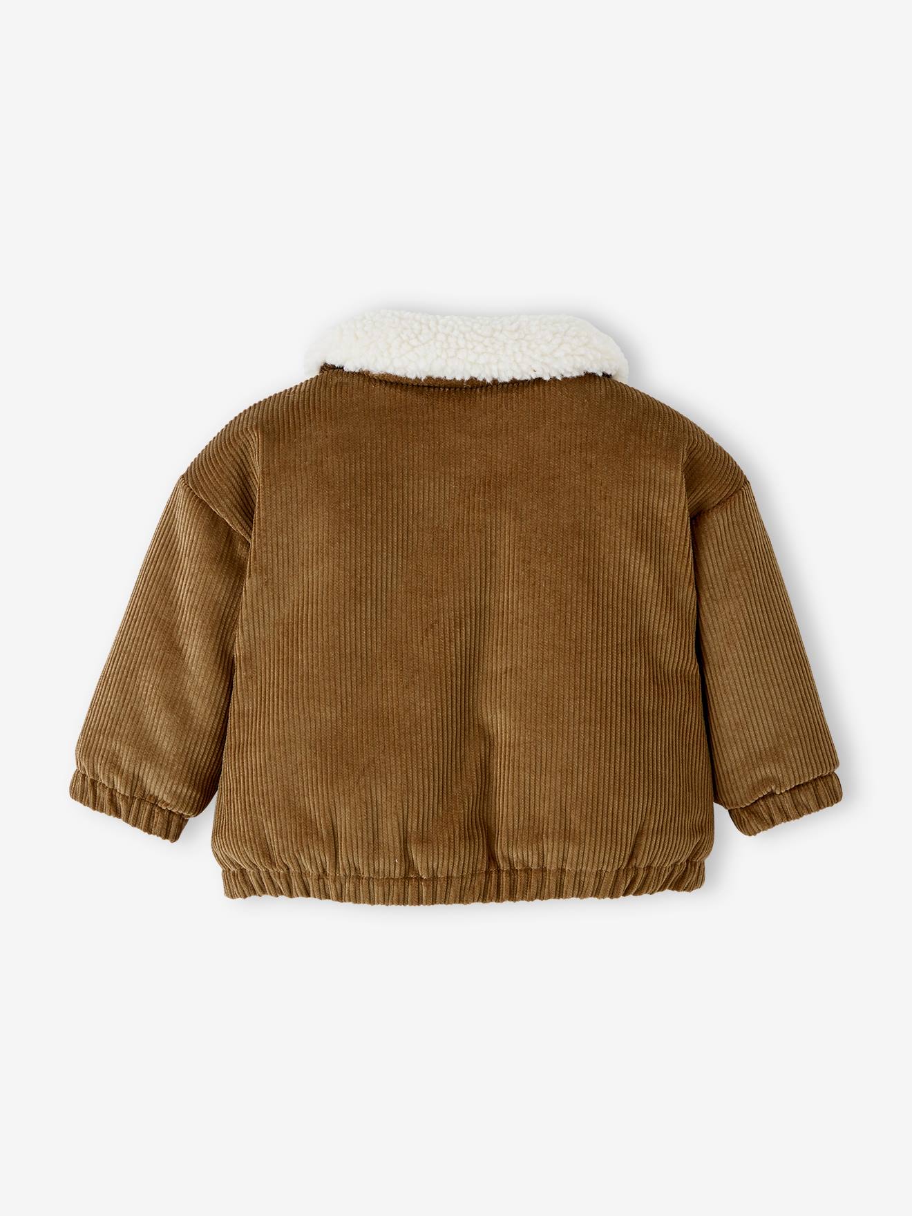 Jaqueta de veludo cotelê com forro de sherpa, para bebê, marrom claro liso com estampas.