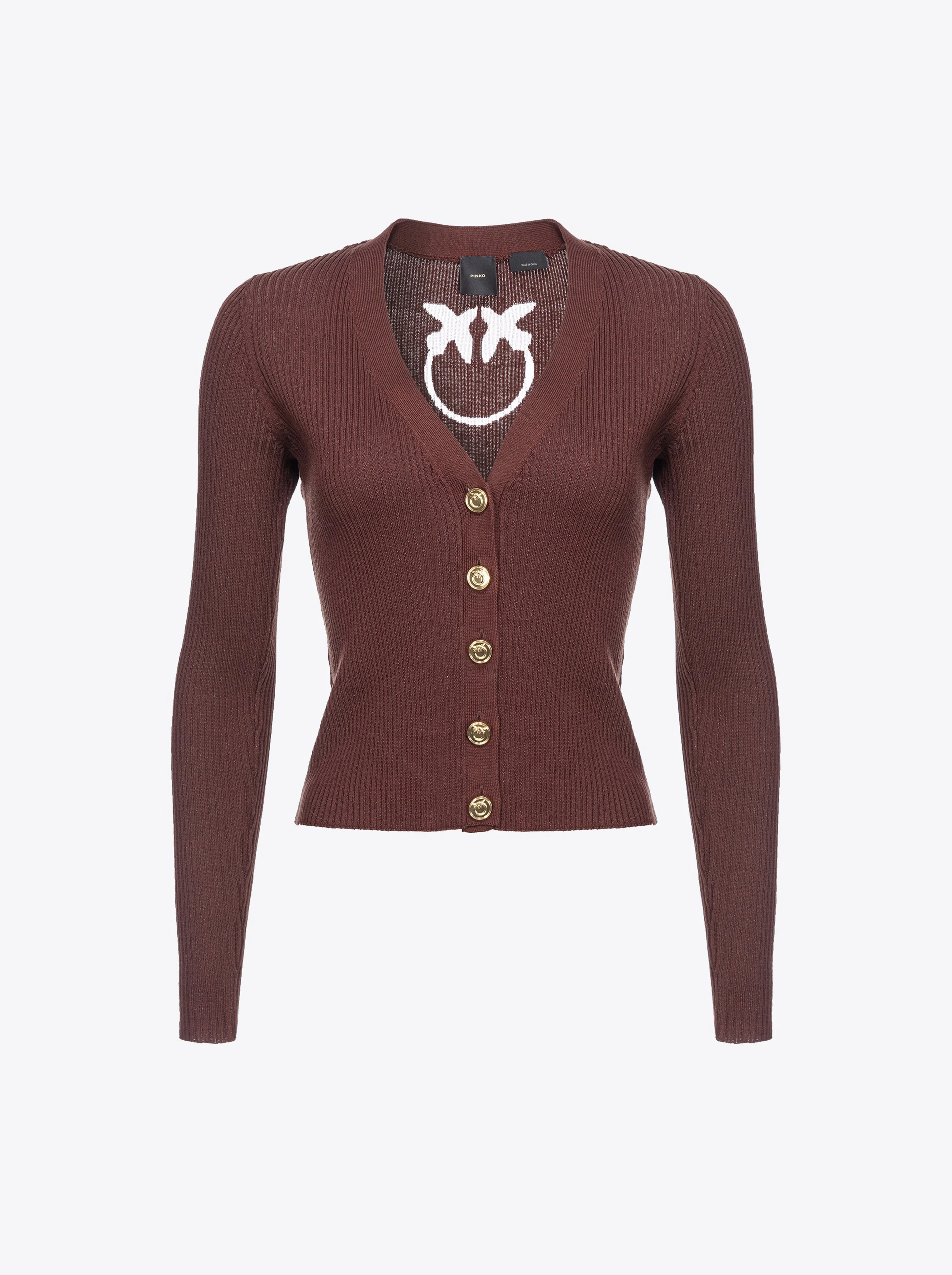Cardigan côtelé avec logo love birds transparent | Marron