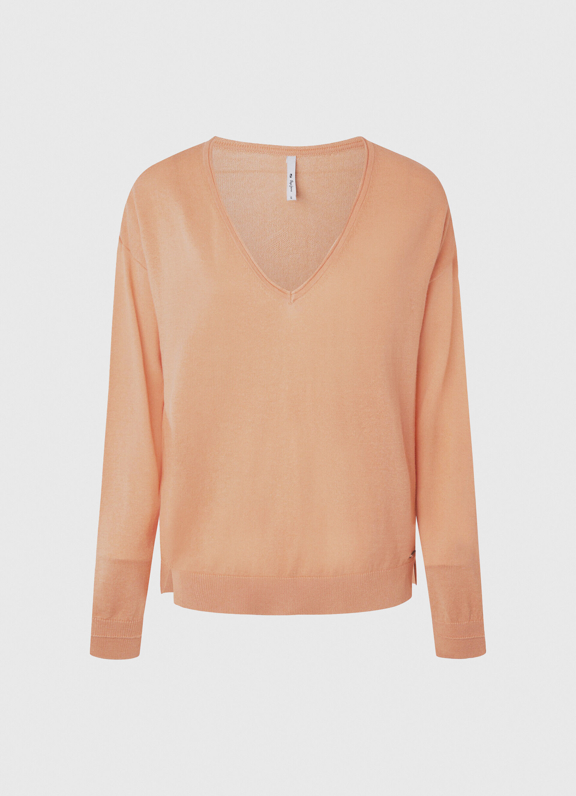 Camiseta Jersey Fit Relaxed com Decote em V - pêssego e laranja