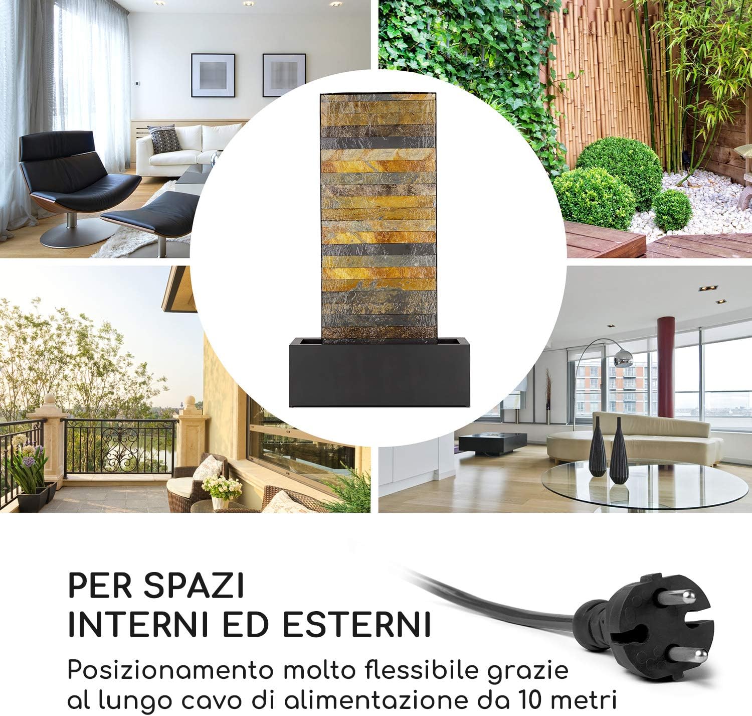 blumfeldt Raincastle Gartenbrunnen für drinnen und draußen Allround Edition - stetiger Wasserumlauf, extralanges 10 m Netzkabel, 12 LEDs, 8 W Pumpe, Schutzart: IPX8, 10 kg, Graphitgrau