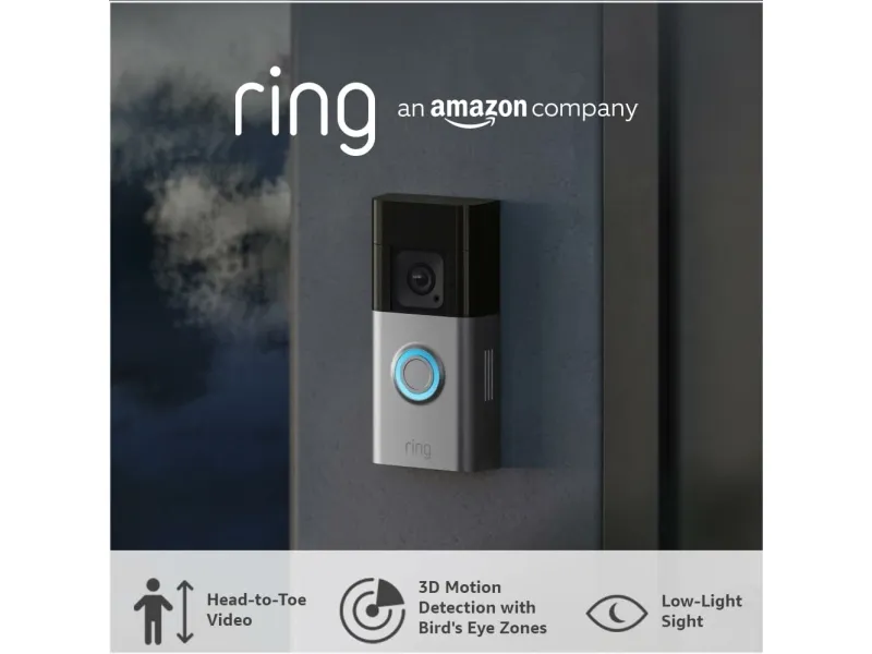Ring Battery Video Doorbell Pro - Smart dørklokke - med kamera - med Head-to-Toe View, 3D Motion Detection, Colour Night Vision, 30-dages gratis prøve på Ring Protect - trådløs - 802.11b/g/n/ax - 2.4 Ghz, 5 GHz - satinnikkel