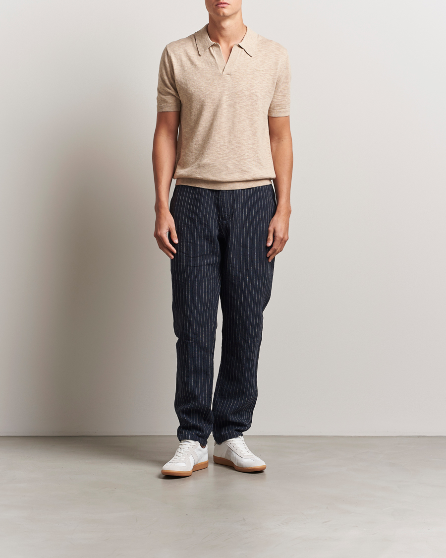 GANT Linen/Cotton Open Collar Polo Dry Sand
