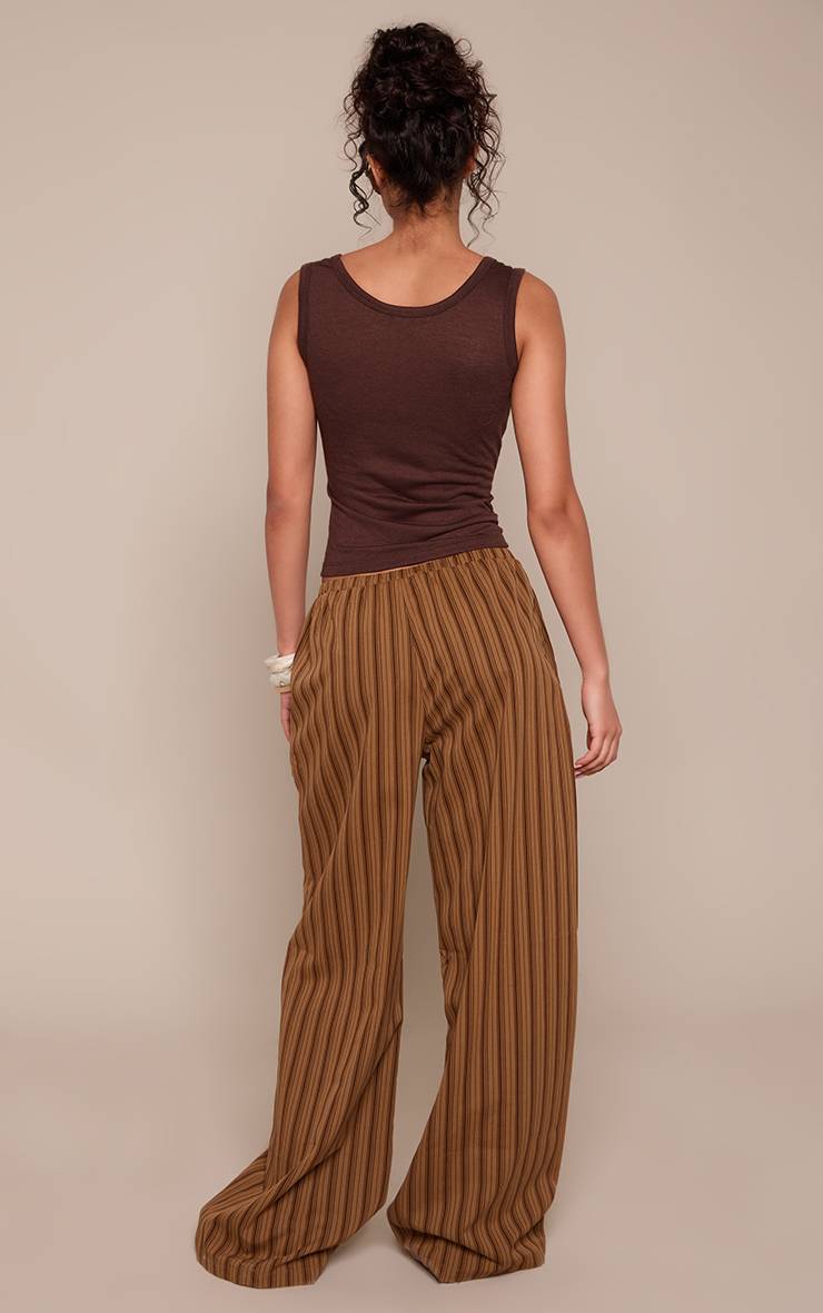 Marron Pantalon Large À Rayures Avec Taille Froncée