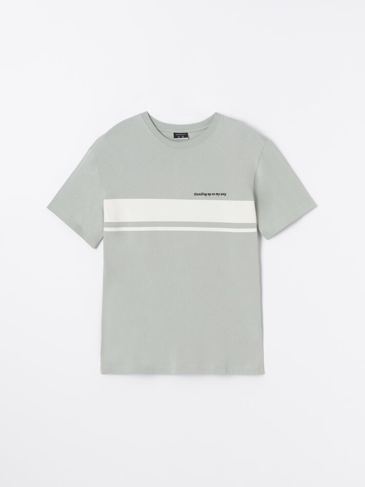 Camiseta estampada com bordado - Verde Médio