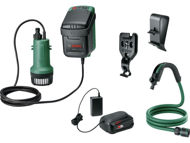 Bosch Akku-Gartenpumpe GardenPump 18 V-2000 Kit, 2.5 Ah Akku-Regenwasserpumpen für die Bewässerung des Gartens