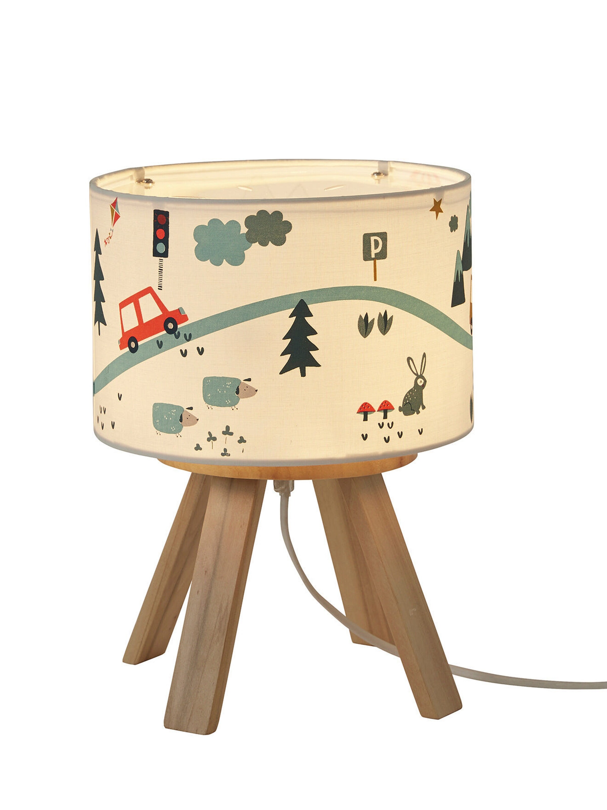 Vertbaudet Kinder Nachttischlampe BERGE weiß bedruckt/natur