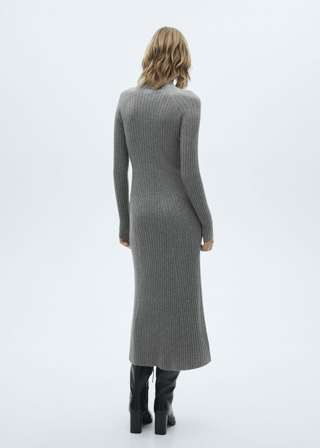 MANGO Flared knit dress with perkins coll Medium grey