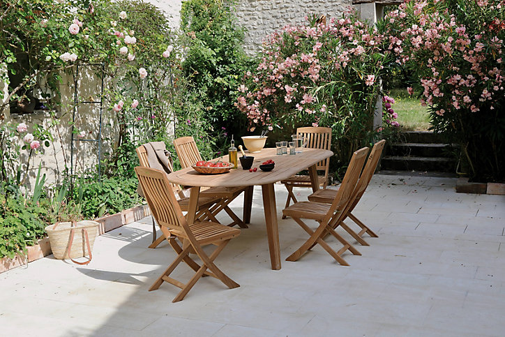 Table de jardin pliante extensible Lola en bois coloris bois L.200/240 x l.100 x H.76 cm