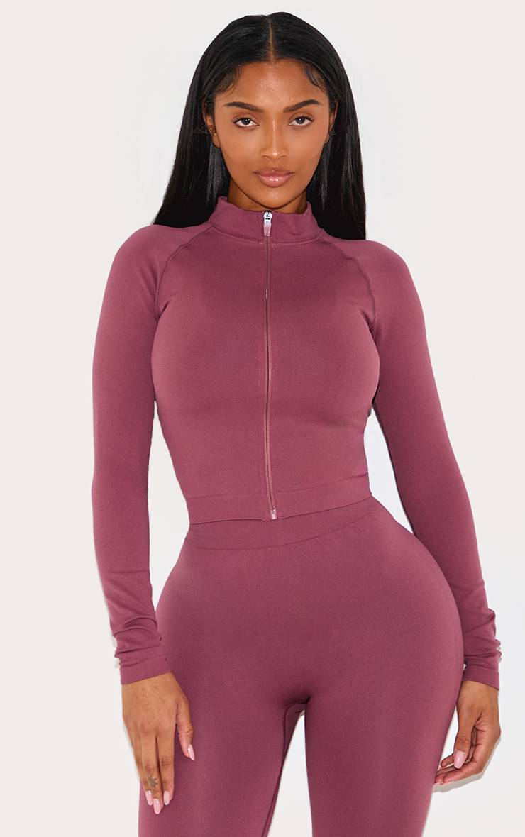Rouge Bordeaux Veste Zippée Active Sans Couture Shape