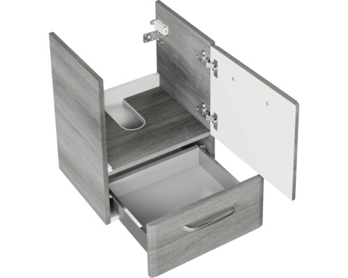 Pelipal Quickset 328 badkamermeubelset, BxHxD 80 x 200 x 39 cm, grafiet getextureerd front (horizontaal patroon), met keramische wastafel en wandkast 328.050002