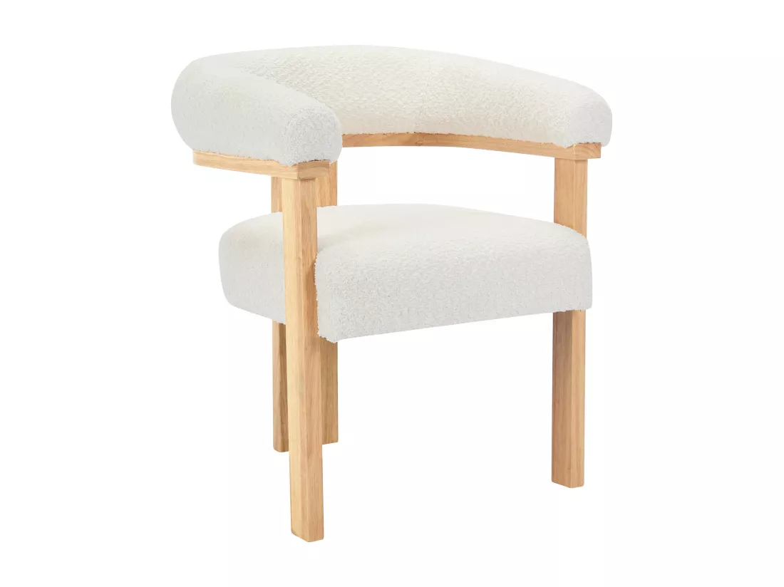 Lot de 2 chaises avec accoudoirs en tissu bouclette et bois d'hévéa naturel - Blanc - LIVELIA de Pascal MORABITO