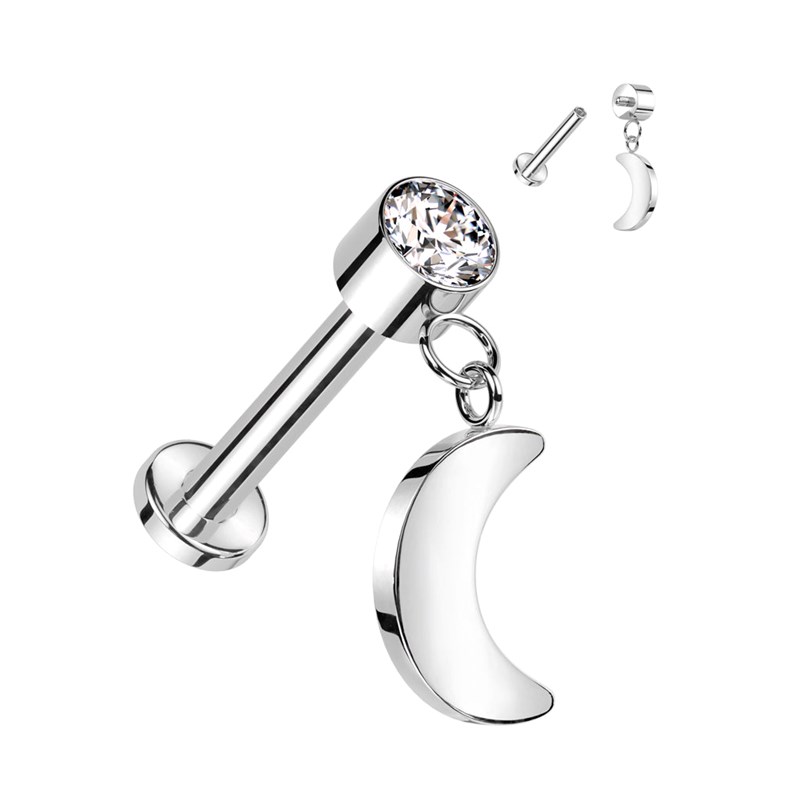 Piercing labret titane avec lune suspendue titane