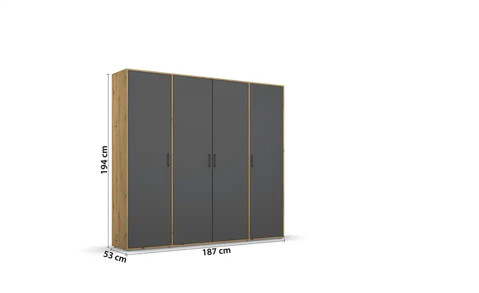 Drehtürenschrank Absetzung: Eiche Artisan 187 cm 4 Stück