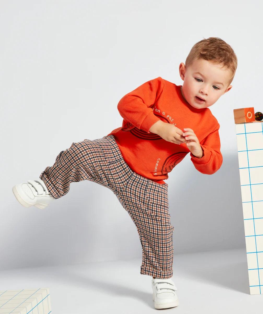 PANTALON BÉBÉ GARÇON À CARREAUX BLEU ET MARRON