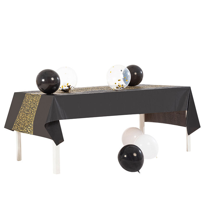 (271x137cm) Deko Folien Tischdecke Party Dekoration Tisch Tuch Punkte Design - Schwarz / Gold