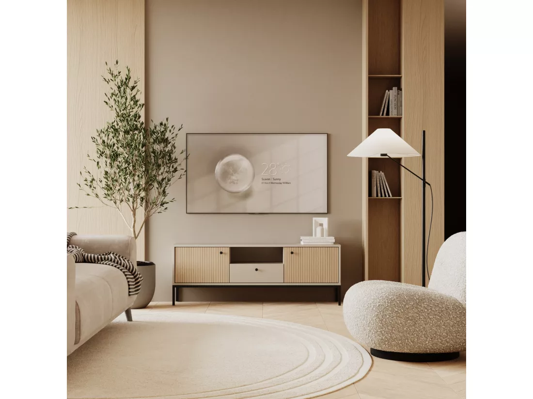 Meuble de télévision WENA, 3 portes, Gaja, 150x53x40 cm, Cachemire/Chêne Gaja